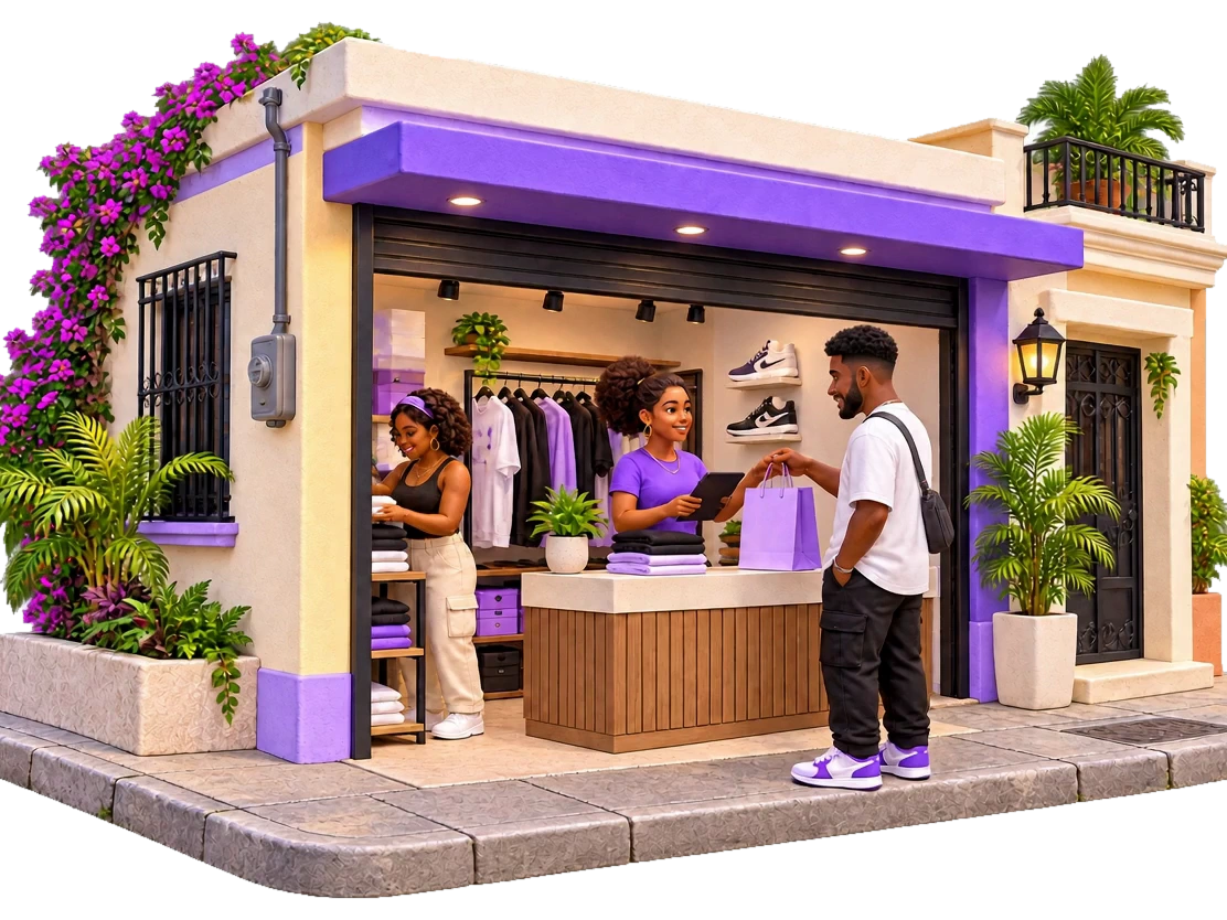 Una emprendedora dominicana registra una venta en su tienda de ropa y tenis.